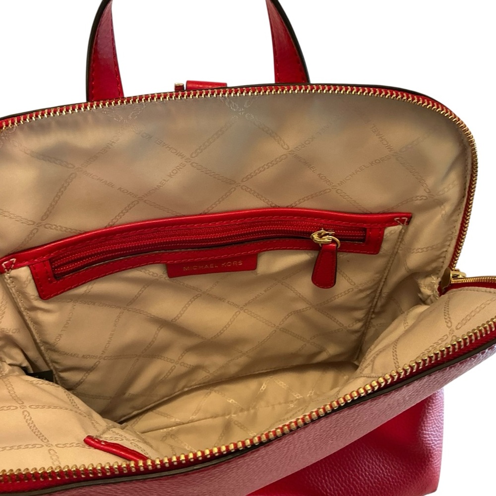 MICHAEL KORS Rhea Pebbled Leather Slim Backpack Solid Red Medium Bag - Picture 12 of 14
